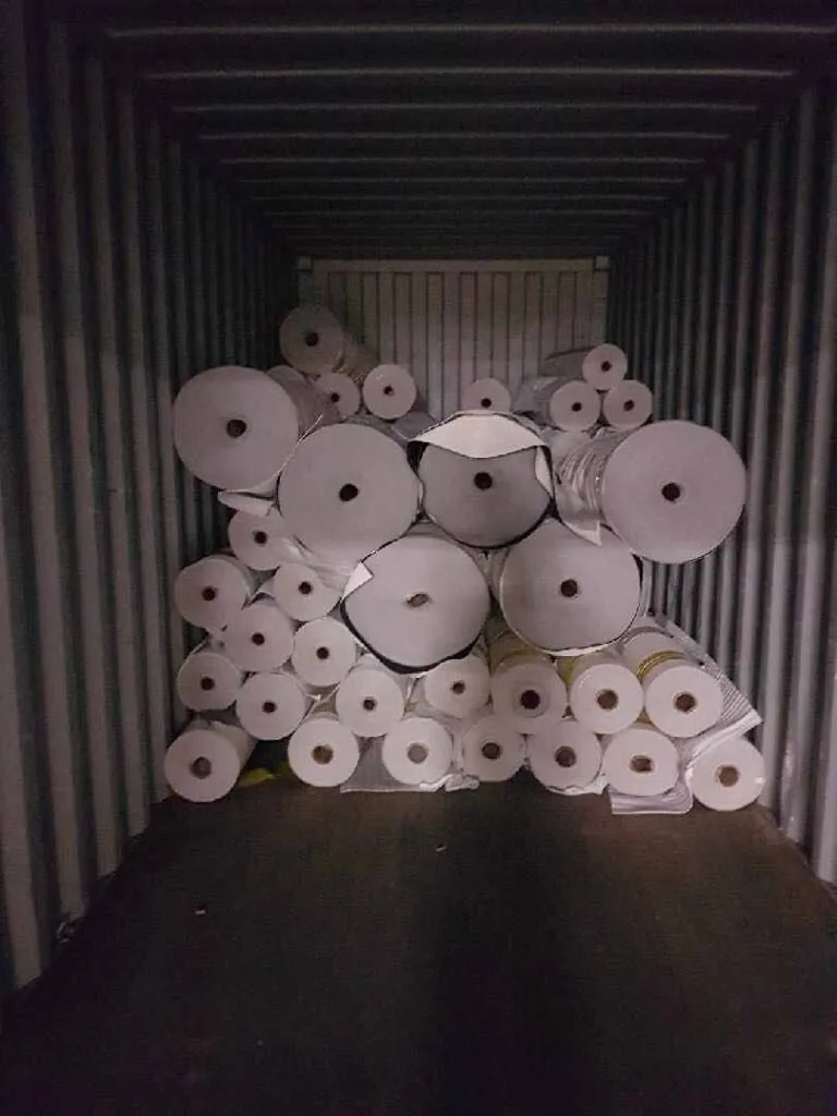 Palletized PVC leather and industrial stocklots packed for container shipment